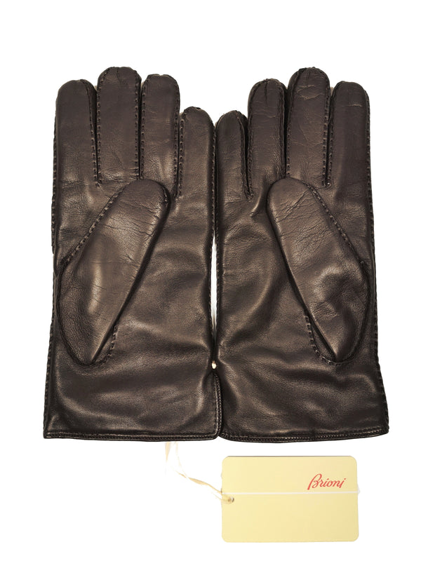 Brioni Gloves SIze 9 M/L, Dark brown French nappa leather Cashmere-lined