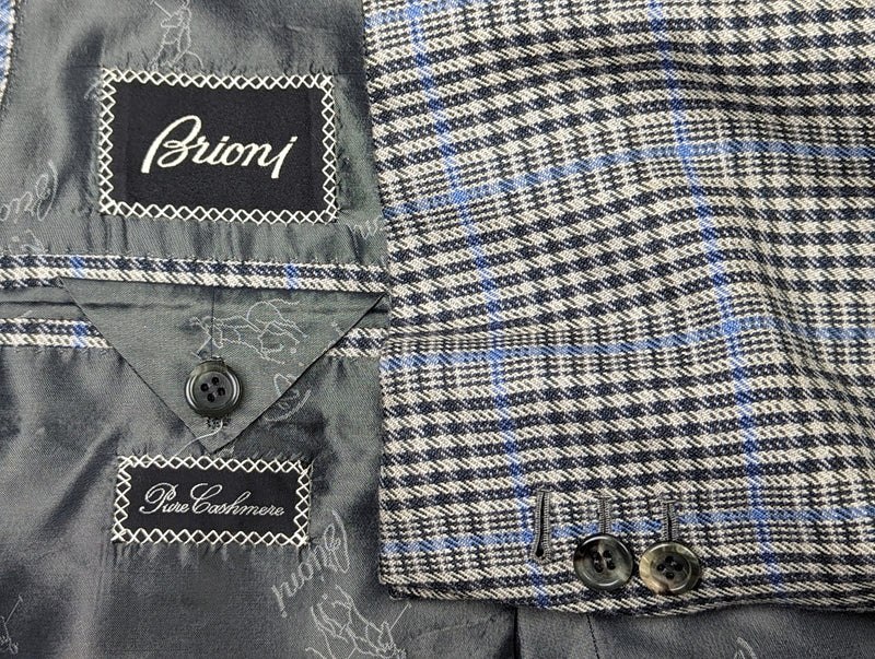 Brioni Sport Coat 46R Grey Glen Plaid 3-Button Pure Cashmere