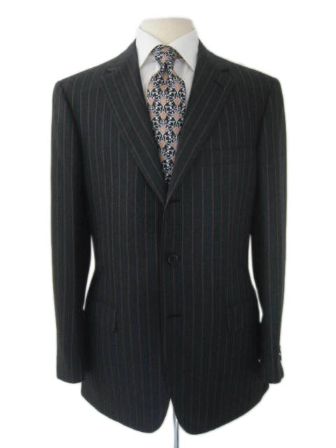 Brioni Suit: 48R, Charcoal gray with brick stripes, 3-button, super 150's wool