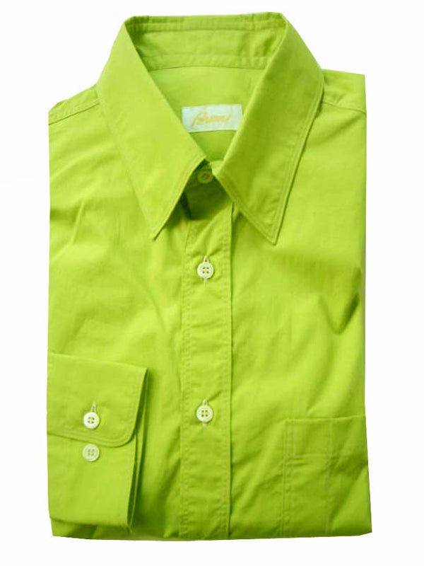 Brioni Sport Shirt L Chartreuse Green Hidden Button Down Collar