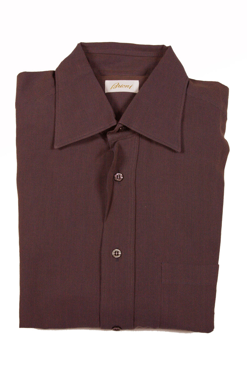 Brioni Sport Shirt L Navy/Brown Textured Micro Stripe