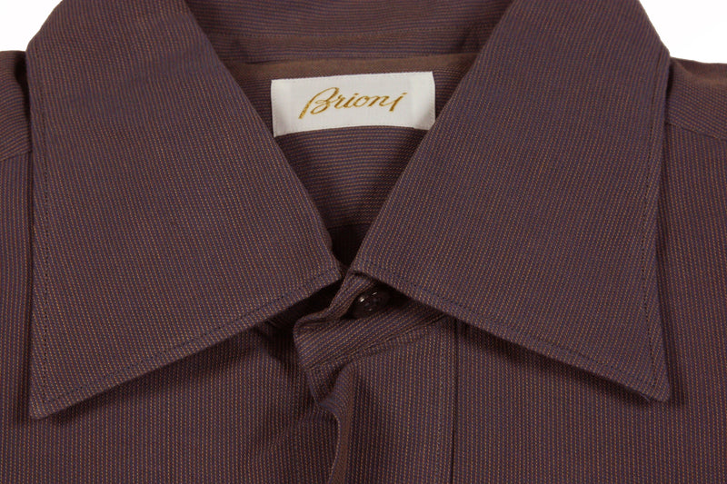 Brioni Sport Shirt L Navy/Brown Textured Micro Stripe