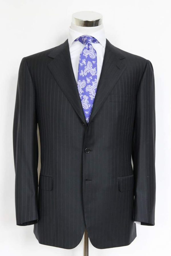 Brioni Suit: 48R Midnight blue tonal plum stripe, Palatino 3-button, super 150's wool