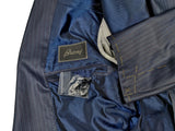 Brioni Suit: 42R Dark blue with subtle white/wine stripes, Chigi 2-button, wool/silk