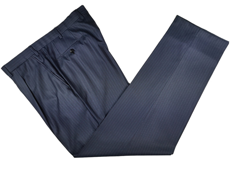 Brioni Suit: 42R Dark blue with subtle white/wine stripes, Chigi 2-button, wool/silk