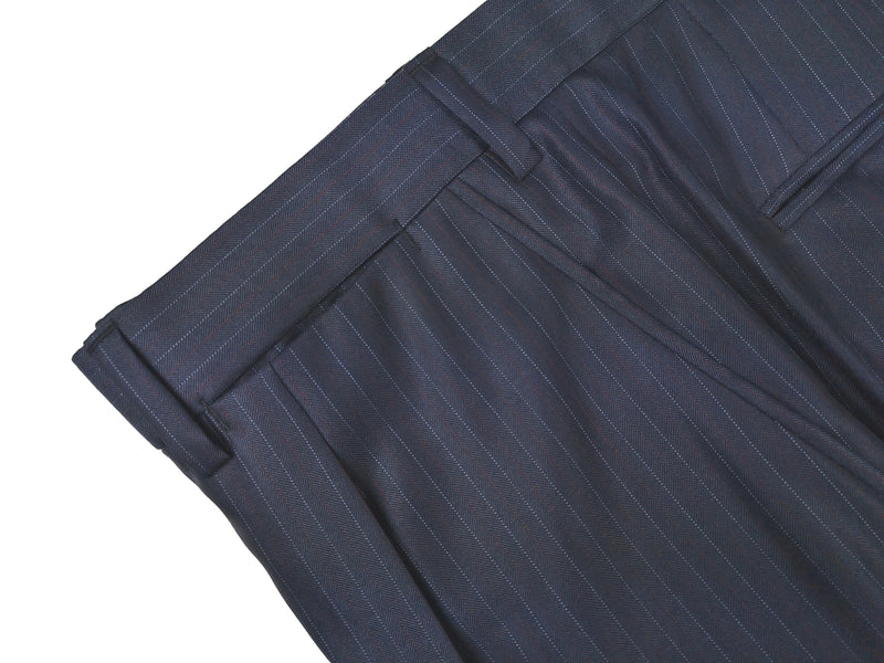 Brioni Suit: 42R Dark blue with subtle white/wine stripes, Chigi 2-button, wool/silk