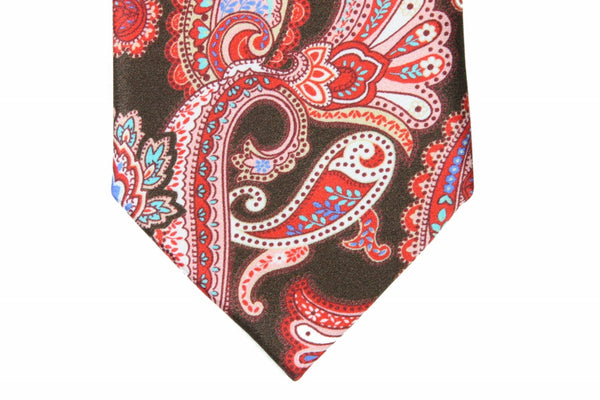 Brioni Tie: Brown with red paisleys, pure silk