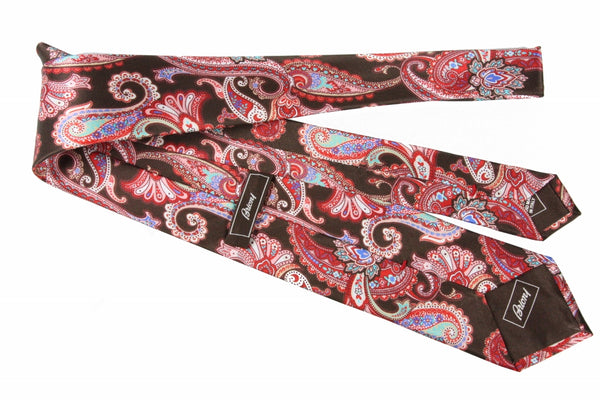 Brioni Tie: Brown with red paisleys, pure silk