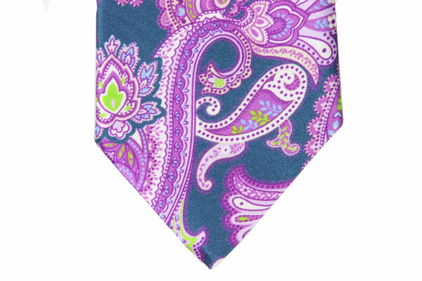 Brioni Tie: Slate blue with purple paisleys, pure silk
