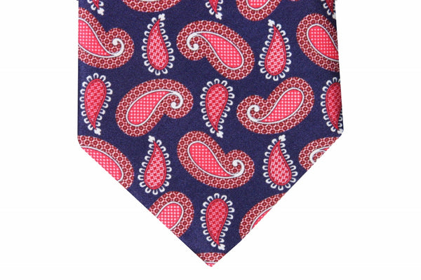 Brioni Tie: Navy with red paisleys, pure silk