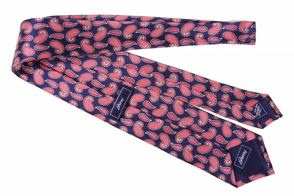 Brioni Tie: Navy with red paisleys, pure silk