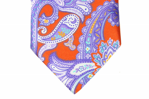 Brioni Tie: Orange with purple paisleys, pure silk
