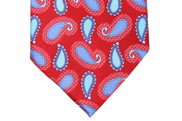 Brioni Tie: Red with blue paisleys, pure silk