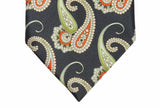 Brioni Tie: Navy with green and orange paisleys, pure silk