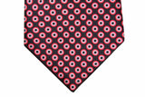 Brioni Tie: Charcoal grey with red, white and black bullseye dot, pure silk