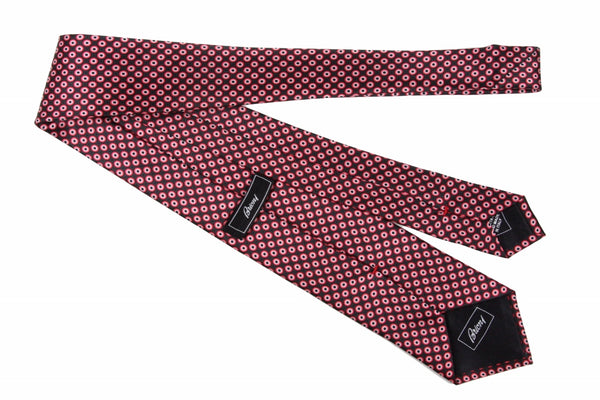 Brioni Tie: Charcoal grey with red, white and black bullseye dot, pure silk