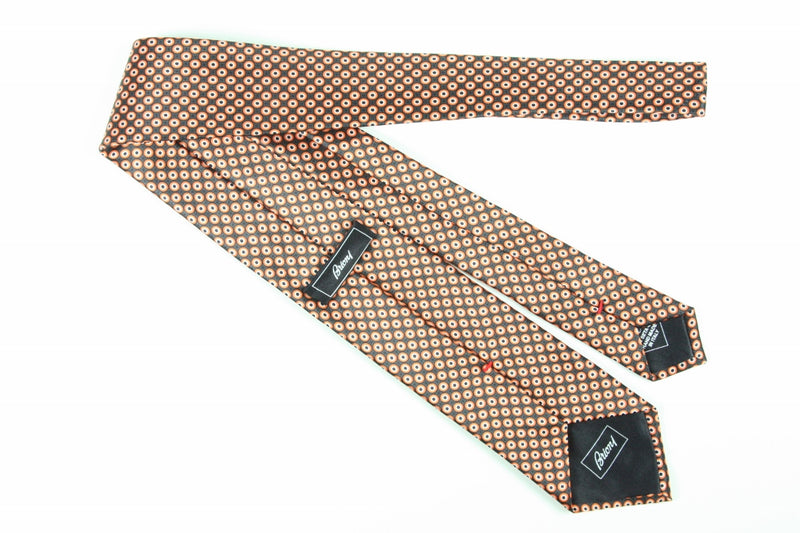 Brioni Tie: Charcoal grey with orange, white and black bullseye dot, pure silk