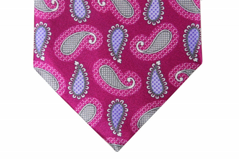 Brioni Tie: Wine with green and purple paisleys, pure silk