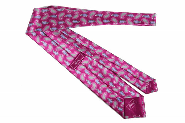 Brioni Tie: Wine with green and purple paisleys, pure silk