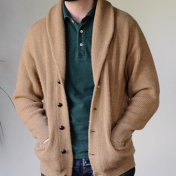The Wardrobe Sweater Natural Camel Shawl Collar, Cardigan Pure camelhair