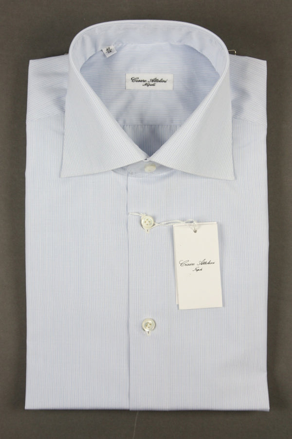 Attolini Shirt: Light blue variable stripe, spread collar, pure cotton