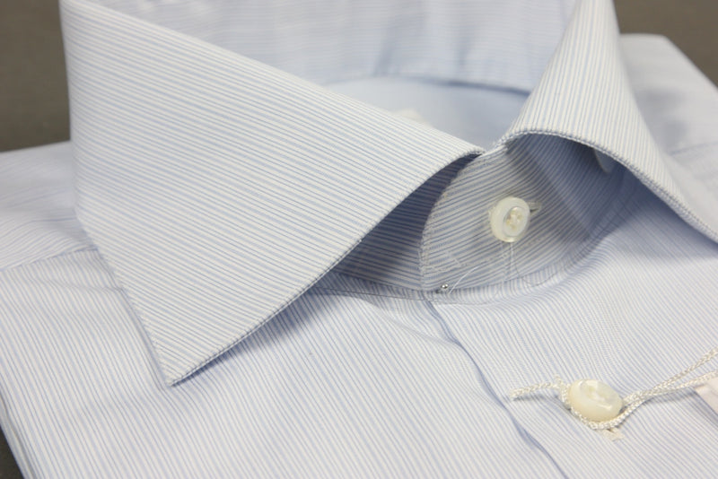 Attolini Shirt: Light blue variable stripe, spread collar, pure cotton