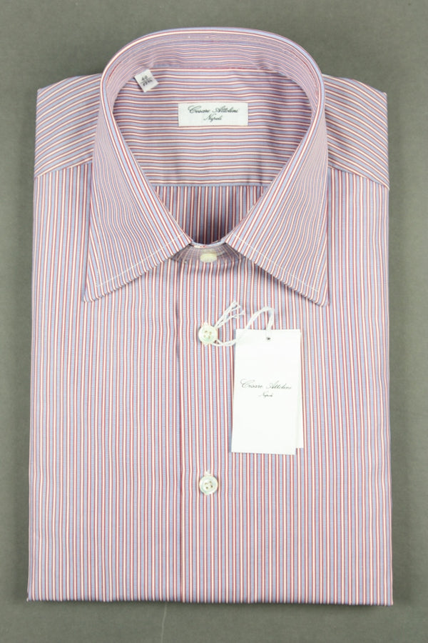 Attolini Shirt: Red white and blue stripe, spread collar, pure cotton