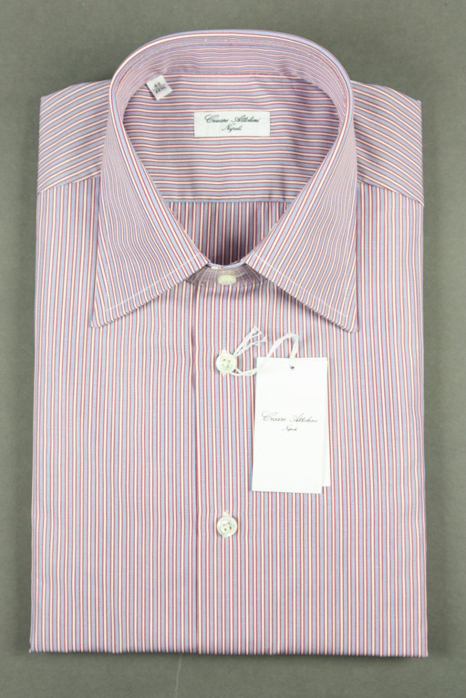 Attolini Shirt: Red white and blue stripe, spread collar, pure cotton