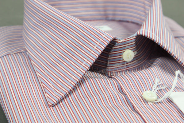 Attolini Shirt: Red white and blue stripe, spread collar, pure cotton