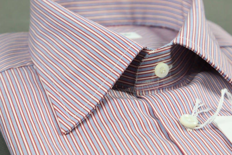 Attolini Shirt: Red white and blue stripe, spread collar, pure cotton