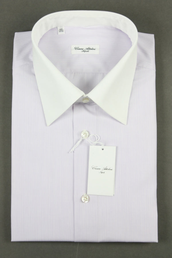 Attolini Shirt: Lavender micro stripe, contrast collar/cuffs, pure cotton