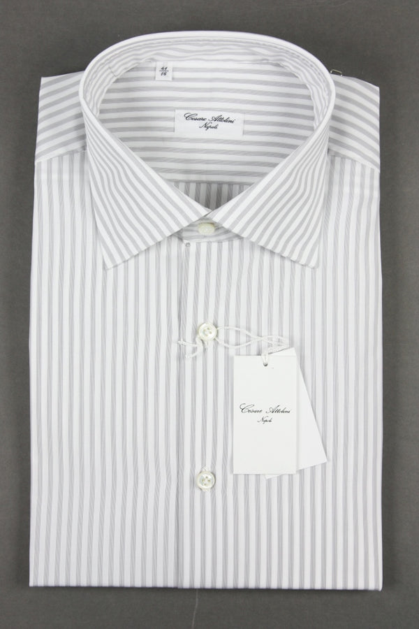 Attolini Shirt: Grey multi stripe, spread collar, pure cotton