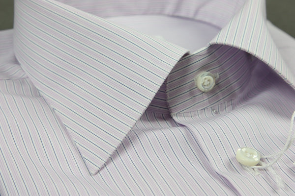 Attolini Shirt: Lavender and navy stripe, spread collar, pure cotton