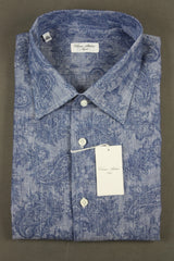 Attolini Shirt: Indigo paisley, spread collar, pure linen