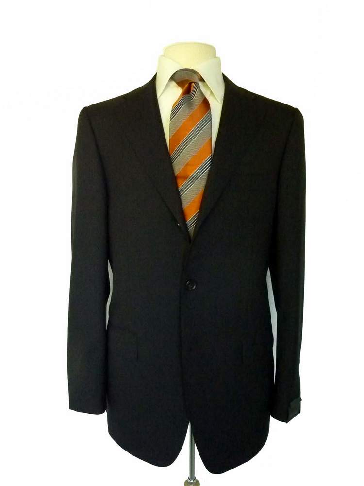 Caruso Suit: 42L, Dark charcoal, Rolling 3 button, super 120s Barberis wool