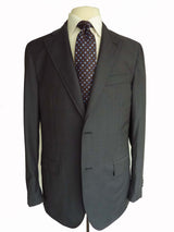 Caruso Suit: 43R, Blue-Grey plaid, 2-button, 130s wool