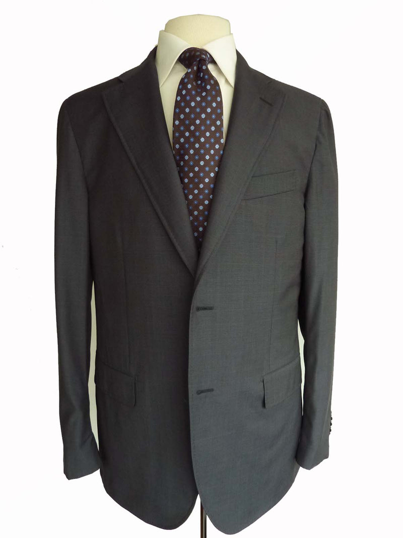 Caruso Suit: 43R, Blue-Grey plaid, 2-button, 130s wool