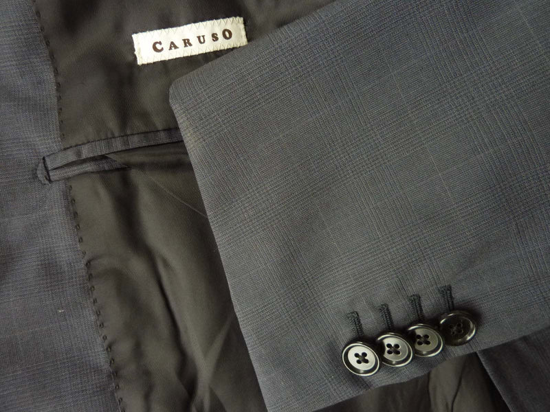 Caruso Suit: 43R, Blue-Grey plaid, 2-button, 130s wool