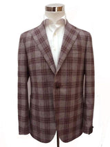 Caruso Sport Coat: 41R/42R, Gray with violet & brown plaid, 3-button, wool
