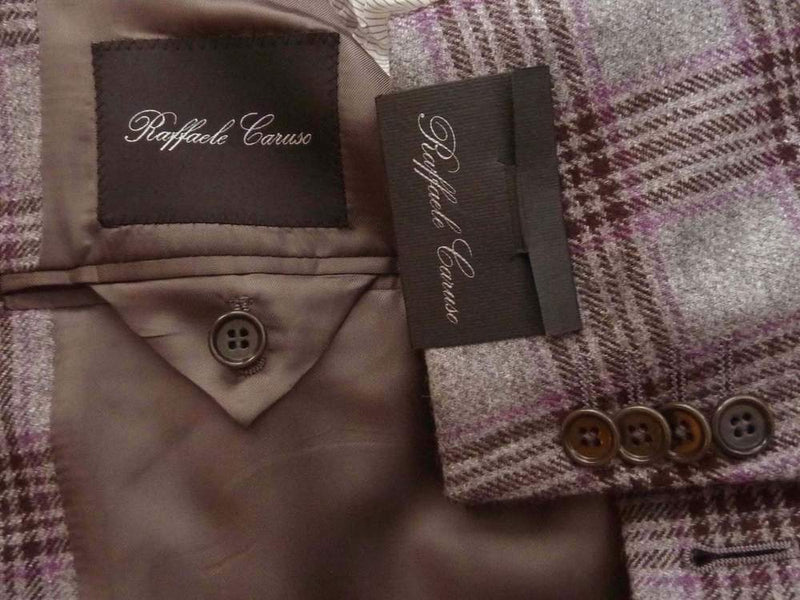 Caruso Sport Coat: 41R/42R, Gray with violet & brown plaid, 3-button, wool