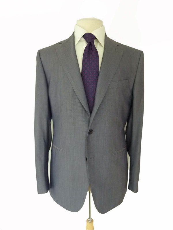 Caruso Suit: 39R/40R, Blue-Grey fil-a-fil Rolling 3 button, 130s wool/silk