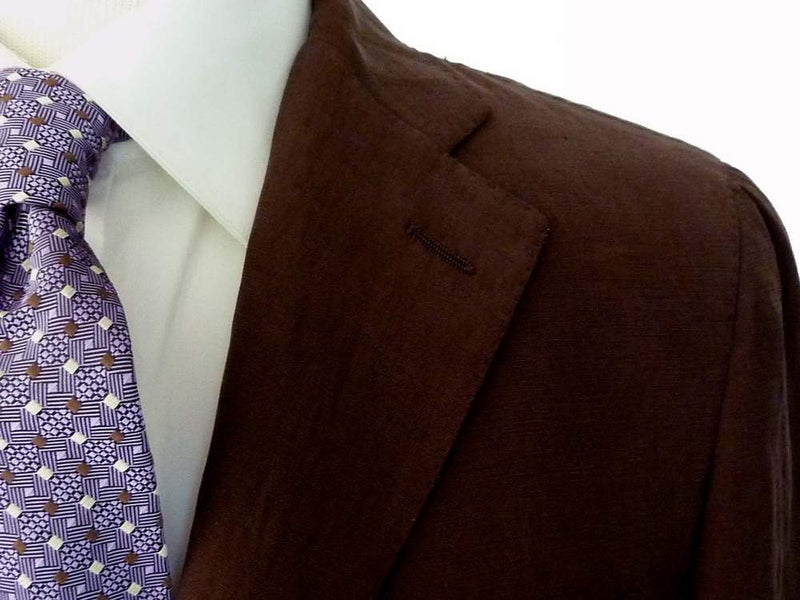 Caruso Suit: 41R, Brown, 3 button,linen/silk