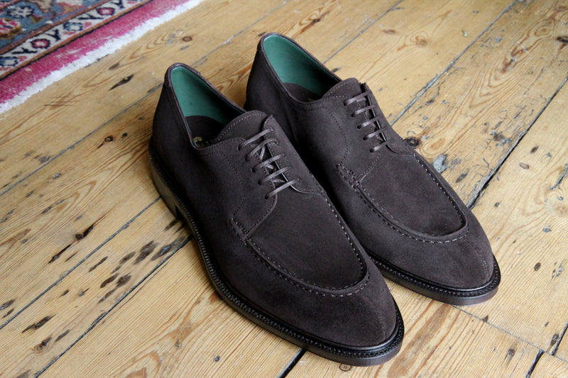 FINAL SALE Carmina Shoes Norwegian split toe, dark brown suede, Forest last