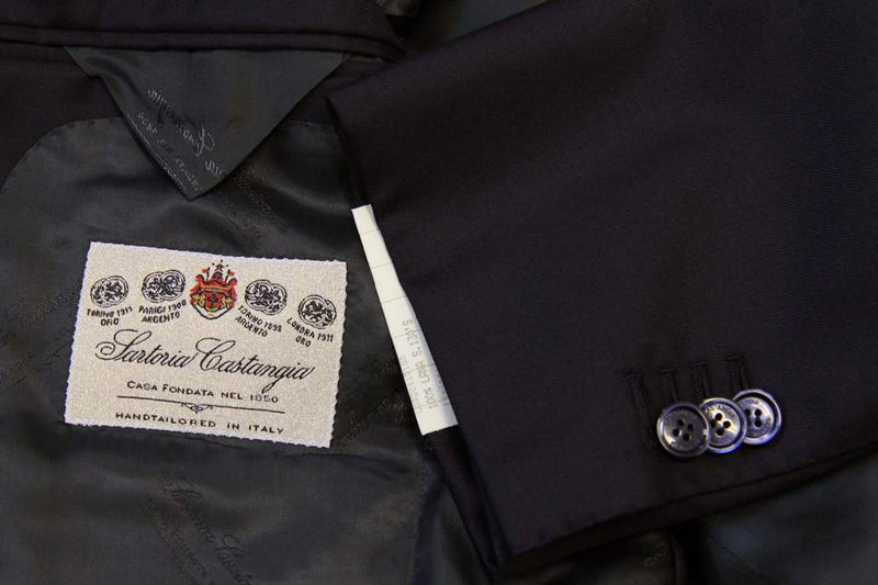 Castangia Sport Coat: 36R/38R Navy blue silver buttons, 3-button, 130's wool