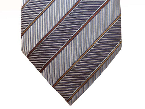 Corneliani Tie: Light blue with gold/brown stripes, pure silk