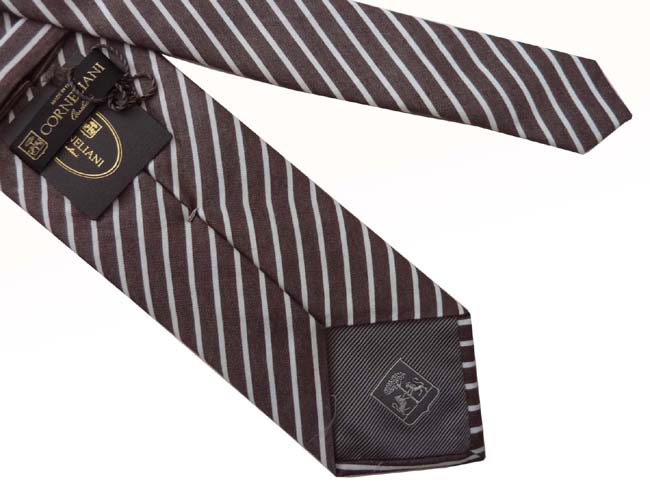 Corneliani Tie: Soft heather brown with white stripes, pure silk