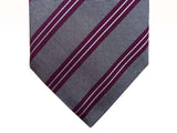 Corneliani Tie: Gray melange with magenta/white stripes, pure silk