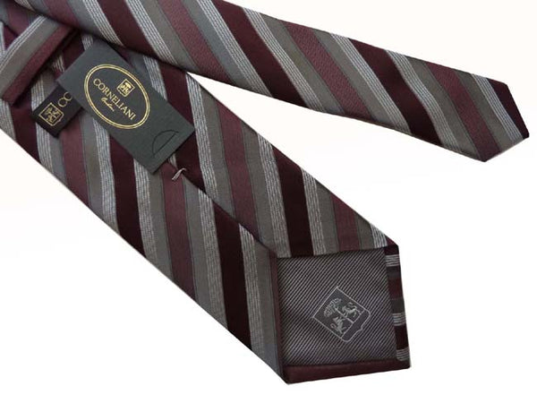 Corneliani Tie: Gray with brown/silver stripes, pure silk