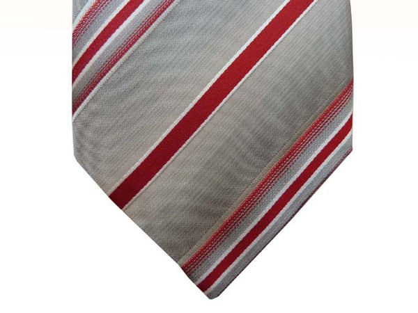 Corneliani Tie: Fading gray with red stripes, pure silk