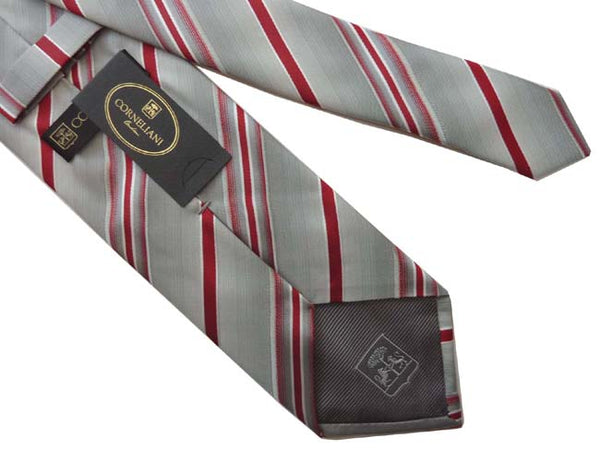 Corneliani Tie: Fading gray with red stripes, pure silk